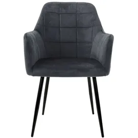 ECD Germany 6er Set Esszimmerstühle mit Rücken- Armlehnen, Dunkelgrau, Samtbezug,