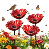 4 Stück Metall Vogeltränke Bienentränke Gartendekoration Längere Lebensdauer Metall Gartenstecker Dekorative Fütterschale für Vögel und Bienen (Rot)