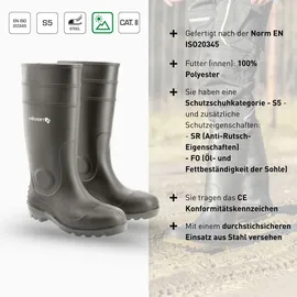 Högert Technik RITTER Schutzstiefel Gummistiefl | Wasserdichter Sicherheitsstiefel und Arbeitsstiefel | Sicherheitsgummistiefel EN ISO 20345 S5 SRA schwarz 42