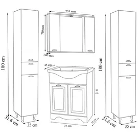 VCM Waschplatz-Set Casalo XL Landhaus