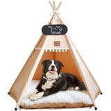 Mooipet Tipi Zelt für Haustiere mit doppelseitigem Kissen Haustierzelt für Hunde/Katzen Haustierhütte Abnehmbar und Waschbar Hundehaus für Meerschweinchen Kaninchen Hamster Kätzchen 60x60x70cm