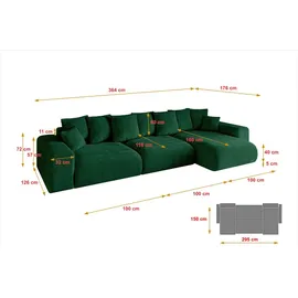 altdecor Ecksofa Cord mit Schlaffunktion 2-Sitzer Grün