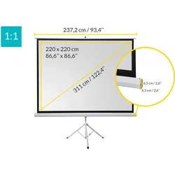 celexon basic line Stativleinwand 220 x 220cm,Leinwand Format 1:1, Heimkino Leinwand, Beamerleinwand,3D Leinwand,Full HD Leinwand, mobile Leinwand