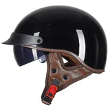 Vintage Motorrad Helm, Harley Helm mit Visier, Halbschalenhelm Jethelm Für Damen Und Herren, für Cruiser Chopper Biker, ECE Zertifizierung B,XL