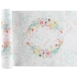 Tischläufer weiß pastell mit Blumen 3 m x 26 cm