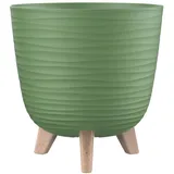 Engelland - 1 x Blumentopf mit Füßen & Bewässerungssystem, Moos-Grün, Ø 28 cm, Pflanzkübel, Übertopf, Wellenmuster, Innen- & Außenbereich, Drainagesystem & Wasserspeicher, rund, Kunststoff