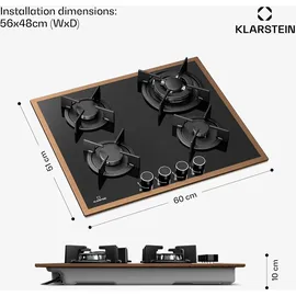 Klarstein Lumiflame Gaskochfeld, 4-Brenner, 8 kW, Kupferrahmen & Glas, Elektrische Zündung, FFD-Sicherheit, Gusseiserne Topfträger, 60 cm, LPG & | | Braun