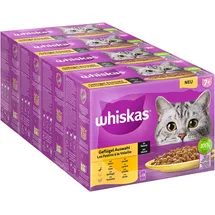 Whiskas 7+ Katzenfutter Geflügel Auswahl in Sauce, 12x85g (4 Packungen) – Hochwertiges Nassfutter ab dem 7. Lebensjahr in 48 Portionsbeuteln
