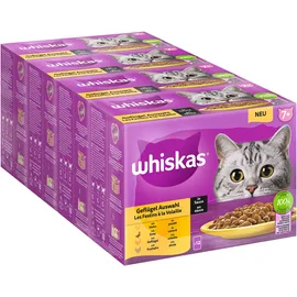 Whiskas 7+ Katzenfutter Geflügel Auswahl in Sauce, 12x85g (4 Packungen) – Hochwertiges Nassfutter ab dem 7. Lebensjahr in 48 Portionsbeuteln