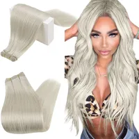 RUNATURE Echthaar Tressen Zum Einnähen Weissblond Haartressen Echthaar Weiße Blondine Extensions Echthaar Tressen Glatt Weaving Extensions 30cm 12 Zoll 70g #800