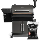 BURNHARD® Pelletsmoker Set FLINT, 2 Ebenen, 9 kg Hartholz-Pellets, 70-230°C Temperaturbereich, Edelstahl-Grillroste, Abklappbarer Tisch, Unterschrank, Integrierte Messfühler, BBQ-Aromen, 24h Smoken