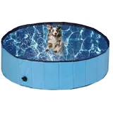 Relaxdays Hundepool, H x D: 30 x 120 cm, faltbar, mit Ablassventil, Hundeplanschbecken zur Abkühlung, PVC - Dunkelblau