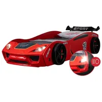 Coemo Autobett DREAM RACER (Spielbett mit Spoiler), Rot Kinderbett 90x200 Rennwagen inkl. Lattenrost LED-Licht Spielbett rot