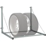 Relaxdays Reifenregal Wandmontage, für 4 Reifen, Teleskop Reifenhalter Wandhalterung, bis 90kg, klappbar, Stahl, grau