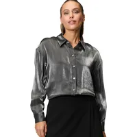 Zero Damen, Bluse glänzend mit Knopfleiste Forged Iron,38 -