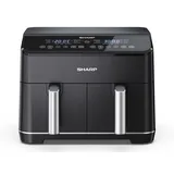 Sharp AF-GD82AE-B Heißluftfritteuse mit 2 Fächern, 2 x 4L mit digitaler Steuerung – Touchdisplay Funktion, 12 Programme, 1800W, Schwarz, Backen ohne Öl, B: 39,5 cm x H: 30,5 cm x T: 36,2 cm
