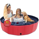 CACSPS Faltbarer Hundepool, 180,3 x 35,6 cm, Kinderpool mit Hartplastik, rutschfeste Hundebadewanne für den Außenbereich, Hinterhof, zusammenklappbarer Hundepool für Kinder, Hunde, Haustiere (rot)