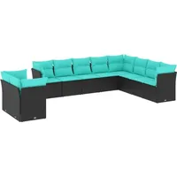 vidaXL Gartensofa-Set mit Kissen, schwarzes Polyrattan