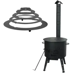 4BIG.fun Ø44 Uchag 2mm stahl Utschak mit Schornstein Adapter-Ringe Utschag Abzugsrohr Ofen Feuerstelle Feldküche Außenküche Eintopfofen Gulaschkanone