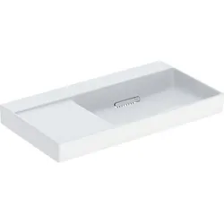 Wandwaschtisch mit Ablagefläche „One“ mit horizontalem Ablauf, rechteckig, Ablagefläche links 90 × 48 cm  mit KeraTect®