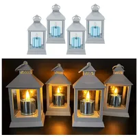 Online-Fuchs LED Laterne - 4er Set Laternen mit LED-Kerzen und Timerfunktion - Outdoor geeignet, LED-Kerzen im Metallic Design, Warmweiße Acrylflamme, 6-Stunden Timer grau
