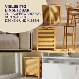 CASARIA CASARIA® Wäschekorb mit Deckel Bambus 70L Wäschesammler Wäschesack Herausnehmbar Baumwolle 62x51x36cm Schmal Wäschebox Wäschetonne Badzimmer