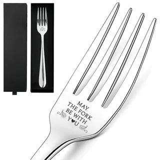 GLOBLELAND 8.2 Zoll Große Edelstahlgabel Mit Der Gravur „Möge Die Gabel Mit Dir Sein“ Und Geschenkbox. Lustige Tafelgabel Dessertgabel Für Freunde Familien Hochzeitstage Weihnachten Erntedankfest