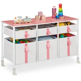 Relaxdays Kommode für Kinder 61,5 x 100 x 40,5 cm Weiß/Rosa