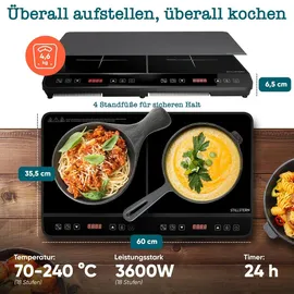 STILLSTERN Doppel-Induktionskochfeld -Kochplatte 3600W, 18 Stufen, 24h Timer,
