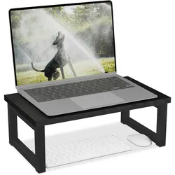 Relaxdays Monitorständer, ergonomische Bildschirmerhöhung für Schreibtisch, HBT: 15x40x23 cm, Industrial Design, schwarz