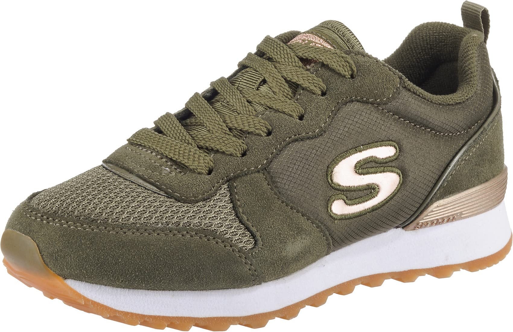 Skechers Damen retros-og 85-gold riem Sneaker, Olive Suede Nylon Mesh Rose Gold Trim Old, 40 EU