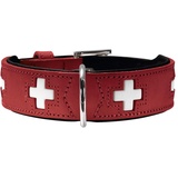 Hunter SWISS Hundehalsband, Leder, hochwertig, schweizer Kreuz, 42 (S-M), rot/schwarz