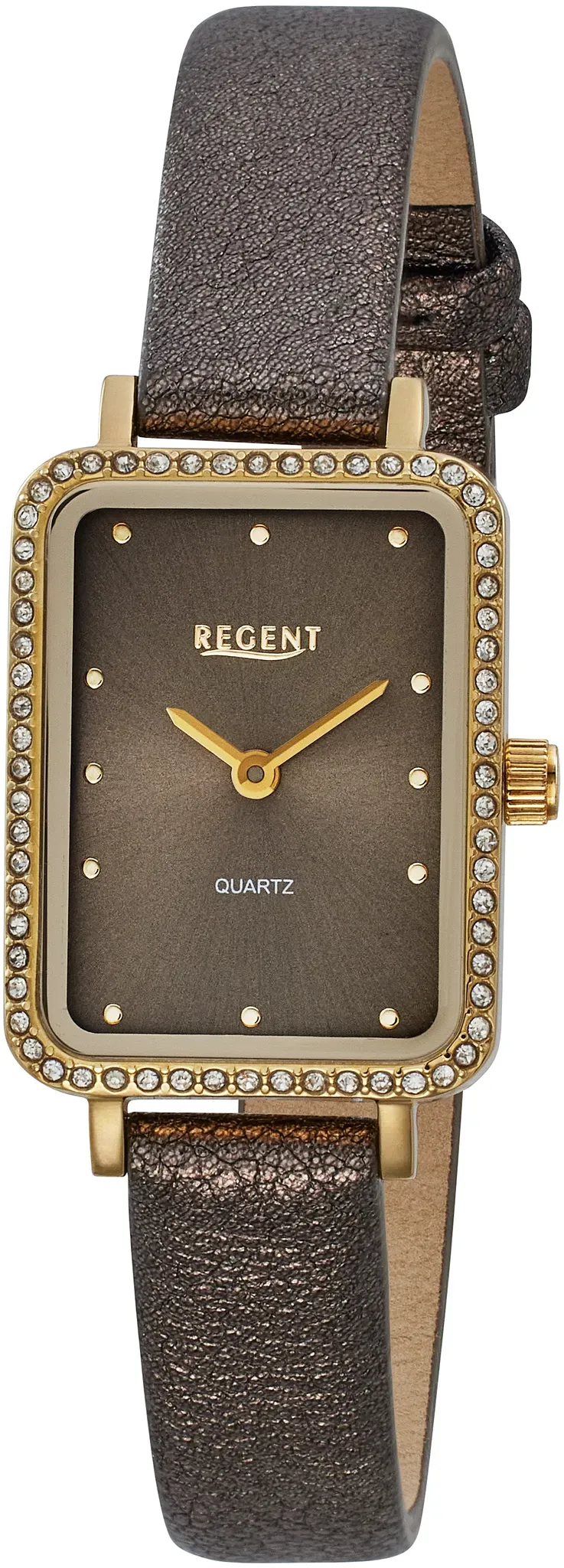Quarzuhr REGENT, braun, Armbanduhren, Damen, Quarzuhr, Armbanduhr, Damenuhr, Lederarmband, analog, Glassteine