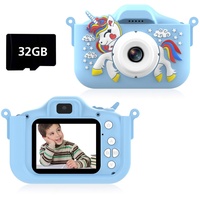 Kinderkamera, 1080P HD Digitalkamera Kinder, 2,0 Zoll Bildschirm Doppelobjektivkamera mit 32GB SD-Karte Selfie Kinder Kamera für 3-12 Jahre Jungen Mädchen Spielzeug Weihnachten Geburtstag Geschenke