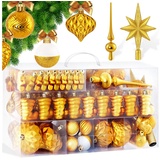 KESSER KESSER® Weihnachtskugeln 101-teiliges Set mit Baumspitze Christbaumkugeln Kunststoff Bruchsicher mit Plastik Weihnachtsbaumkugeln Box Weihnachtsbaum Weihnachtsdeko Deko & Christbaumschmuck