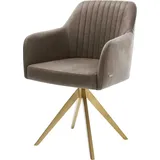 DeLife Esszimmerstuhl Greg-Flex Mikrofaser Taupe Vintage Kreuzgestell kantig Gold Taschenfederkern,