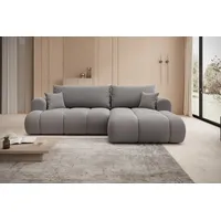 thematys Ecksofa mit Schlaffunktion und Bettkasten, L-Form, Cord und Bouclé + 2 Kissen, 260 x 165cm - Luxus Couch mit Bettfunktion mit Bonnellfedern grau