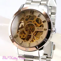 Automatisch Mechanisch Skelett Steampunk Silber Braun Gewölbt Armbanduhr Uhr