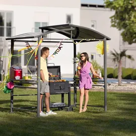Tectake Grillpavillon Asado 2,4 x 1,5 m inkl. 3 Seitenteile Grau