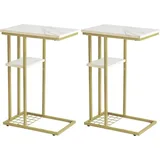 luxuskollektion Beistelltisch C-Form Industrie-Design 2er-Set Weiß Gold