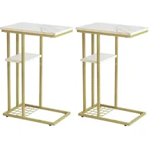 luxuskollektion Beistelltisch C-Form Industrie-Design 2er-Set Weiß Gold