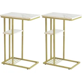 luxuskollektion Beistelltisch C-Form Industrie-Design 2er-Set Weiß Gold