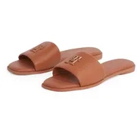 Tommy Hilfiger TH LOGO HARDWARE LEATHER MULE Pantolette, Sommerschuh, Flats, Bequemschuh mit TH-Logo braun 38 EU