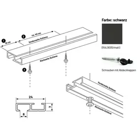 deco-raum Gardinenschiene Innenlauf Minimal Schwarz 290cm