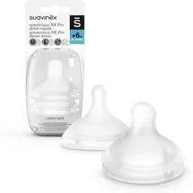 Suavinex 307388, Packung mit 2 symmetrischen Sauger aus Silikon SX Pro, Dichtmasse für Milch oder dichte Flüssigkeiten, 6 Monate, mit Antikolik-System