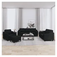 VidaXL 4-tlg. Sofagarnitur mit Kissen Schwarz Stoff