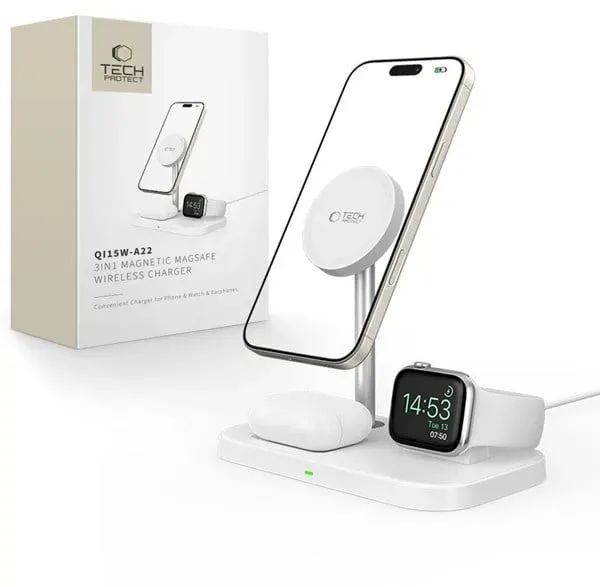 QI15W-A22 Inductive MagSafe Charger with 3in1 MagSafe Stand for Smartphone / Apple Watch / AirPods - White