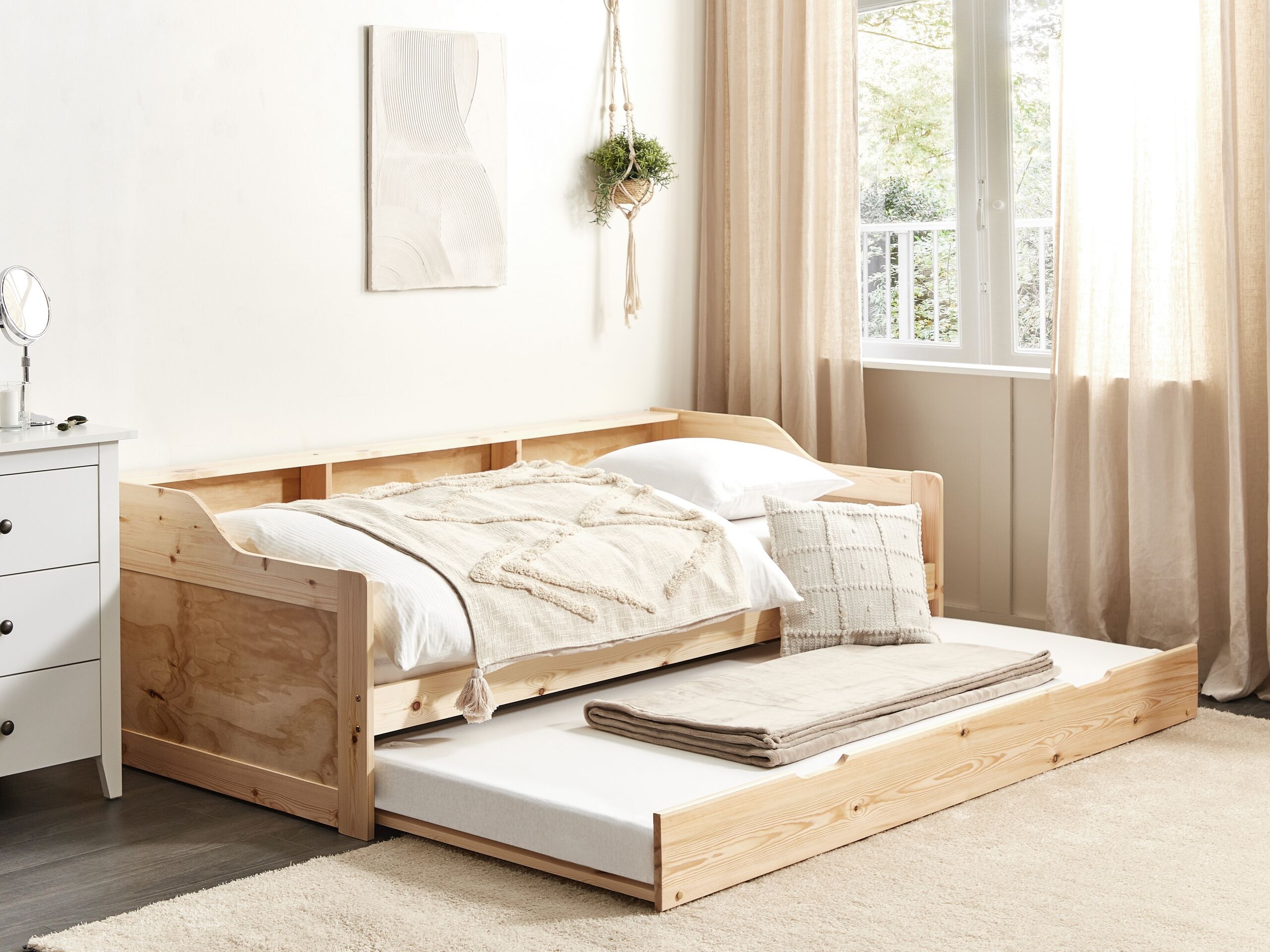 Tagesbett ausziehbar Holz hellbraun Lattenrost 90 x 200 cm EDERN