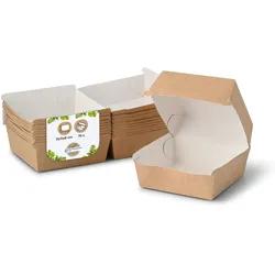 BIOZOYG 75 Stück Burger-Verpackung 11,5 x 10,5 x 8 cm Burgerboxen, braun-weiße Hamburger-Schachteln aus Kraftkarton, Take-Away-Boxen für Hamburger