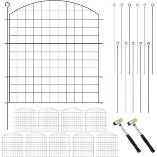 Relaxdays Teichzaun, 10 Zaunelemente, HB je 78x75 cm, Garten, Begrenzungszaun Oberbogen, zum Stecken, Metall, dunkelgrün